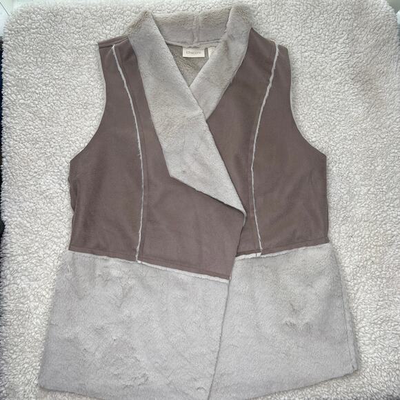 Chico's Faux Suede Brown Beige Patchwork Vest Size 2 - Picture 1 of 11